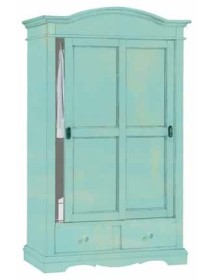 MOBILI 2G - ARMADIO SHABBY 2 ANTE SCORREVOLI LEGNO VERDE CONSUMATO 122X59X200