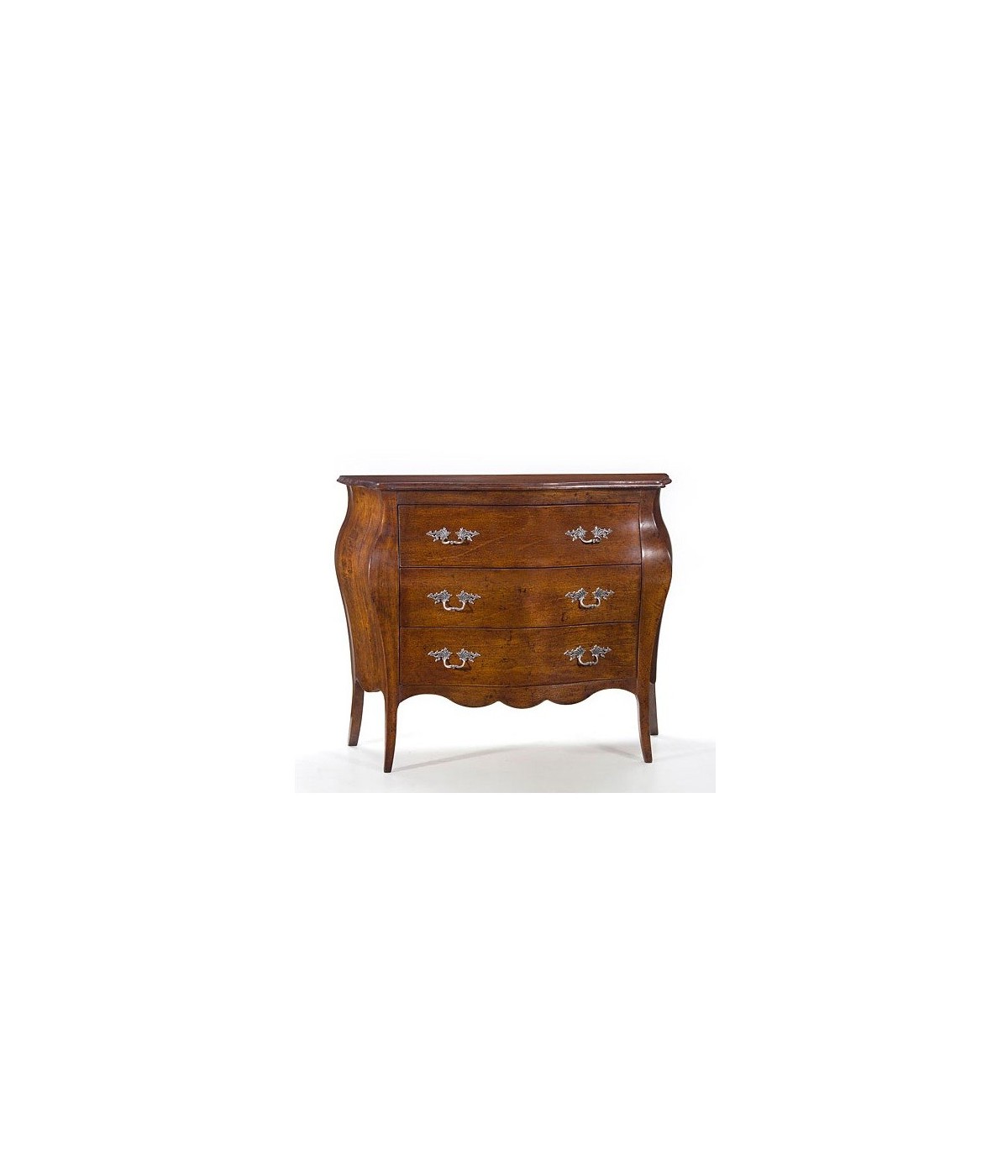 Comò classico bombato legno 3 cassetti tinta noce bassano 118x50x85