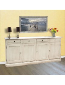 MOBILI 2G - Madia Credenza Shabby chic in legno 4 porte bianco invecchiato 205x42x85