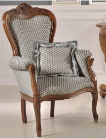 MOBILI 2G - POLTRONA IMBOTTITA IN LEGNO MASSELLO INTAGLIATA CON FREGI