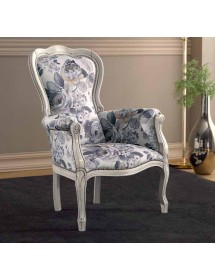 MOBILI 2G - POLTRONA SHABBY IMBOTTITA IN LEGNO MASSELLO INTAGLIATA CON FREGI