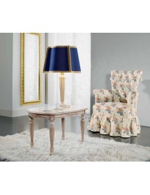 MOBILI 2G - TAVOLINO OVALE SHABBY DA SALOTTO IN LEGNO INTAGLIATO CON FREGI