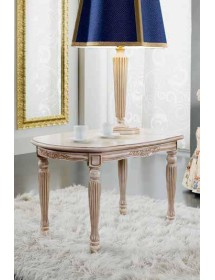 MOBILI 2G - TAVOLINO OVALE SHABBY DA SALOTTO IN LEGNO INTAGLIATO CON FREGI