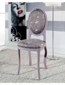 MOBILI 2G - SEDIA IMBOTTITA LILLA IN LEGNO MASSELLO INTAGLIATA CON FREGI