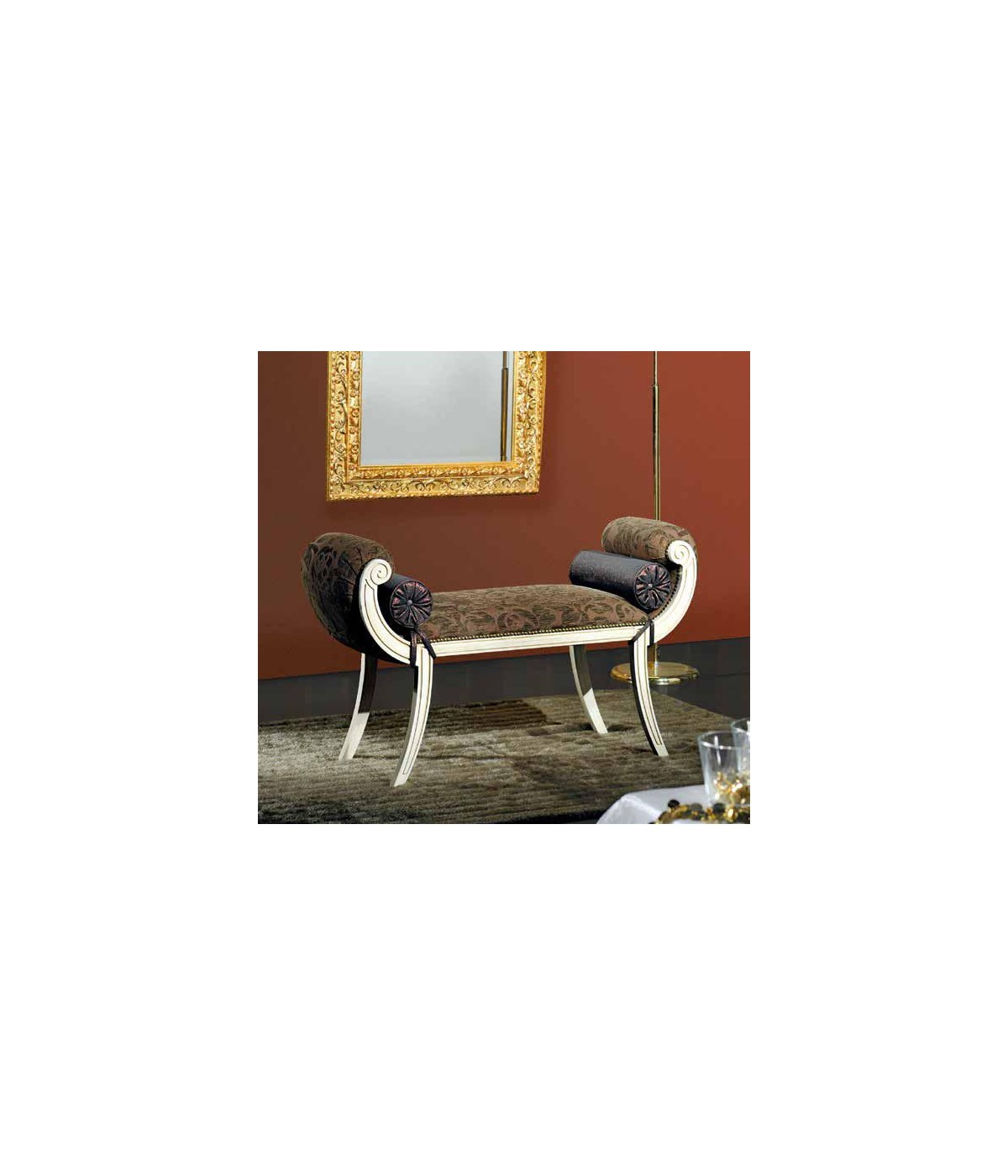 MOBILI 2G - PANCA IMBOTTITA IN LEGNO SHABBY CHIC