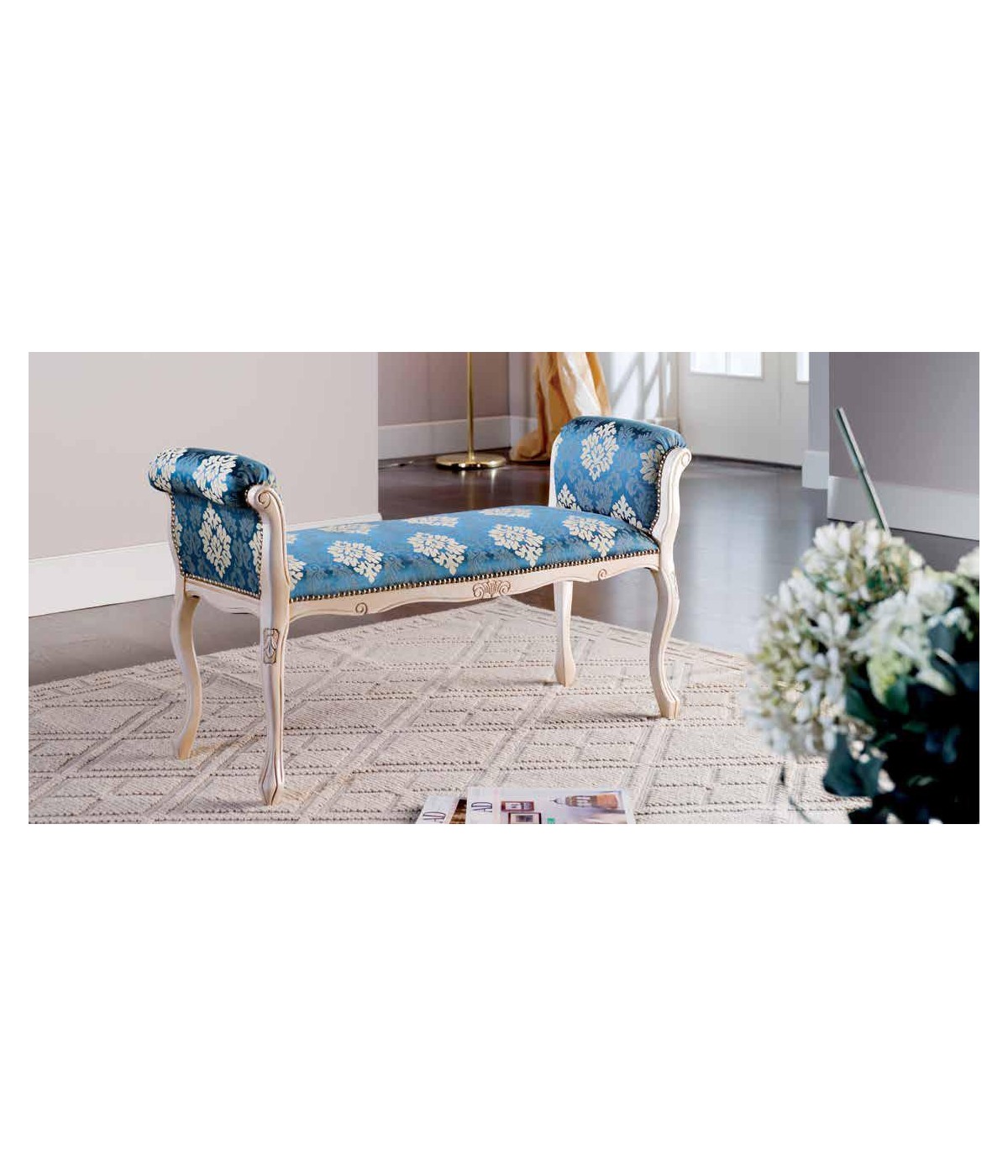 MOBILI 2G - PANCA IMBOTTITA IN LEGNO SHABBY CHIC