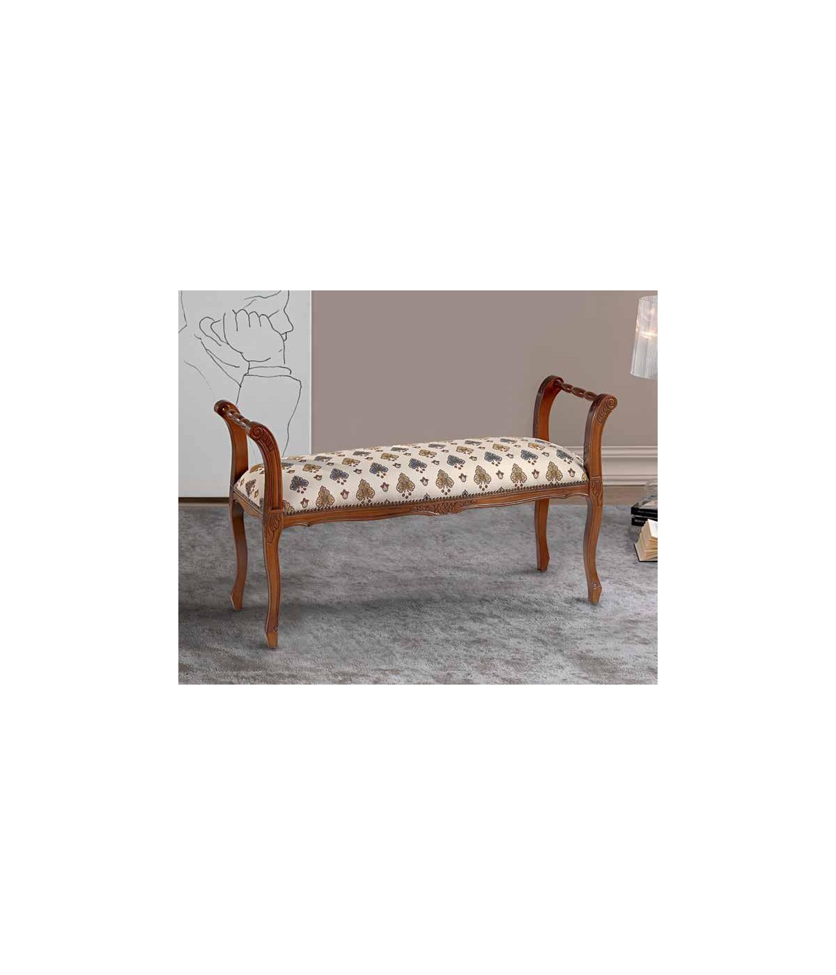 MOBILI 2G - PANCA IMBOTTITA IN LEGNO INTAGLIATO CON FREGI