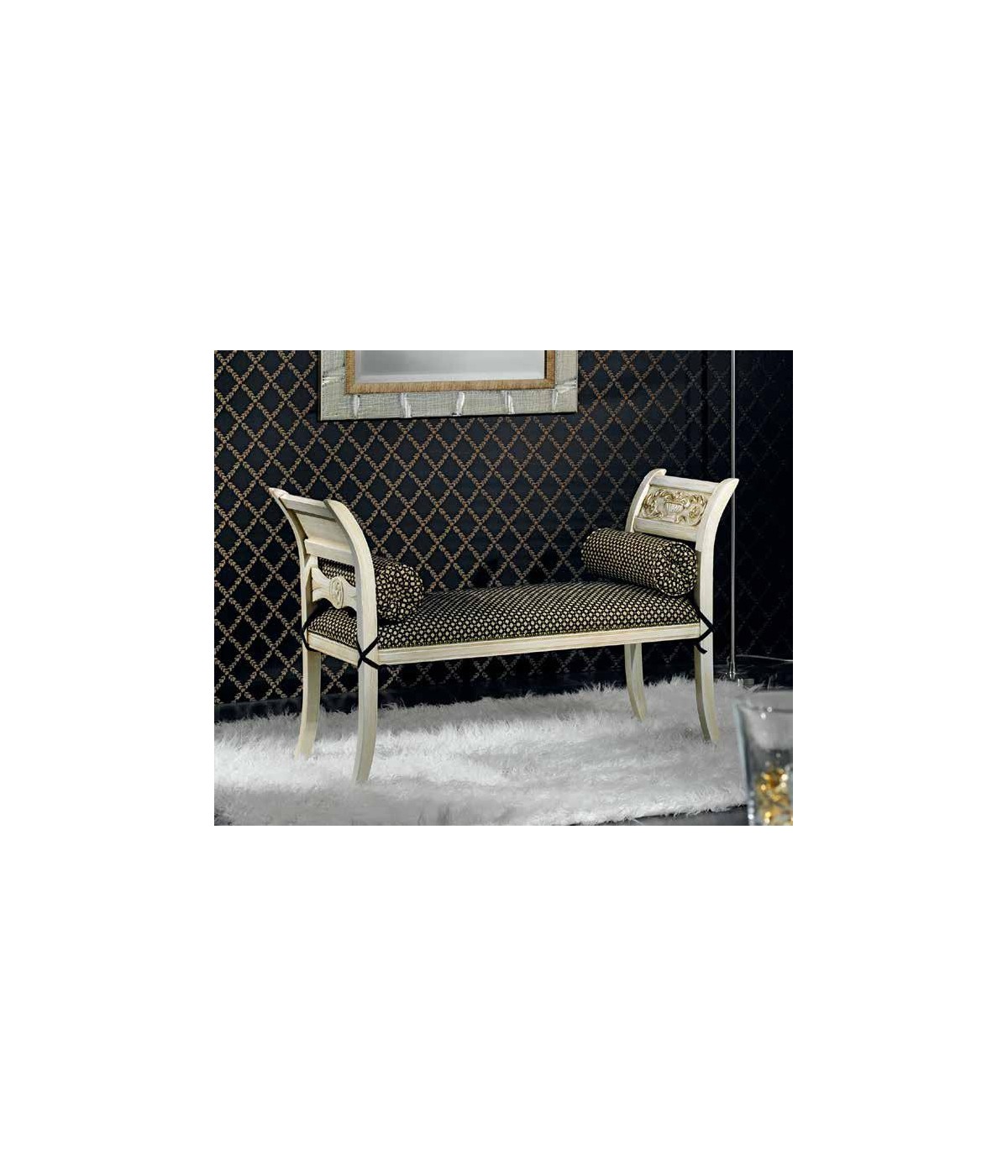 MOBILI 2G - PANCA IMBOTTITA IN LEGNO SHABBY CHIC