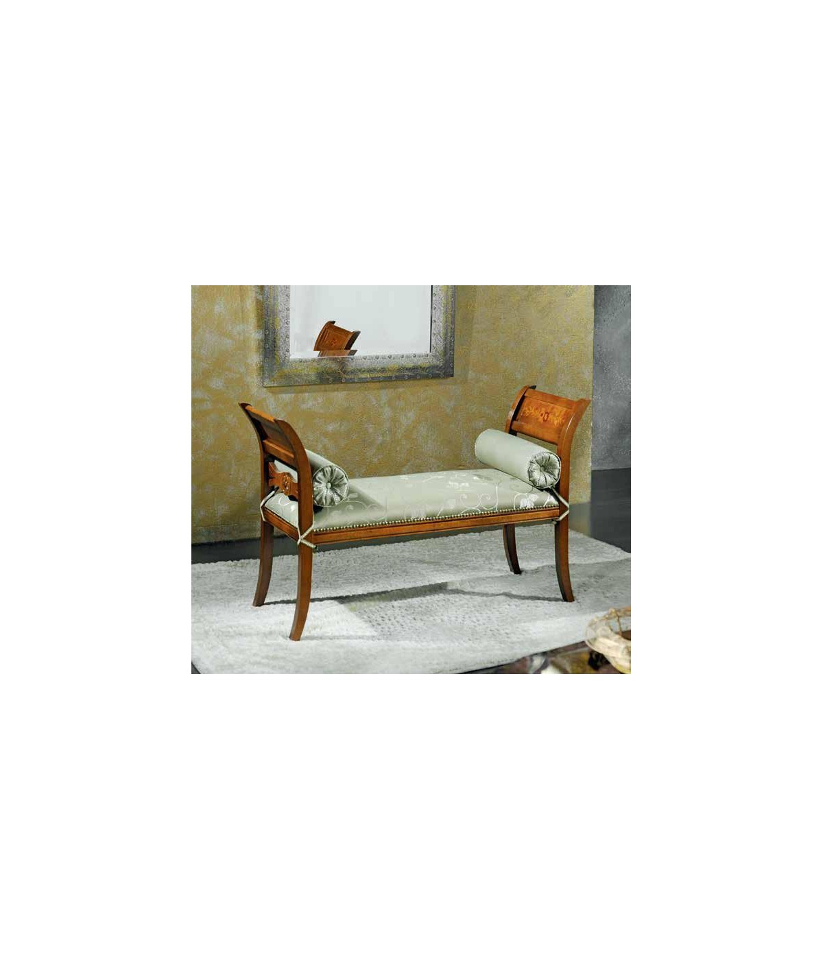 MOBILI 2G - PANCA IMBOTTITA IN LEGNO INTAGLIATO CON DECORI