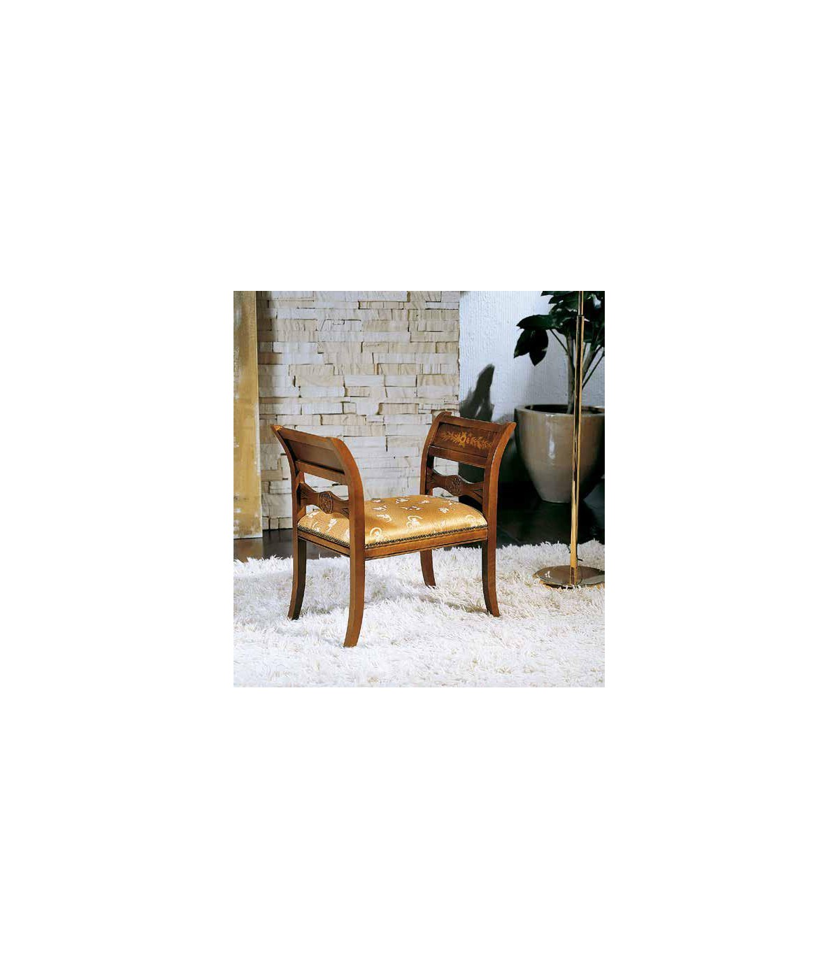 MOBILI 2G - PANCA IMBOTTITA IN LEGNO INTAGLIATO CON DECORI