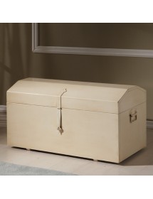 MOBILI 2G - BAULE IN LEGNO ARTE POVERA AVORIO PATINATO L.98 P.47 H.46 VISTA FRONTALE