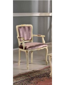 MOBILI 2G - POLTRONA IMBOTTITA IN LEGNO AVORIO CON FREGI ORO