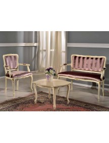 DIVANETTO IMBOTTITO LEGNO AVORIO FREGI ORO 115x51x91