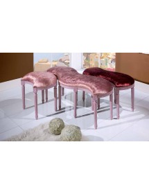 MOBILI 2G - SET 3 PANCHE SHABBY ROSA IMBOTTITE IN LEGNO INTAGLIATO