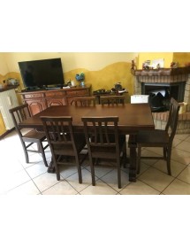 MOBILI 2G - Tavolo Fratino Allungabile In Legno Tinta Noce Arte Povera 160x85 vista laterale