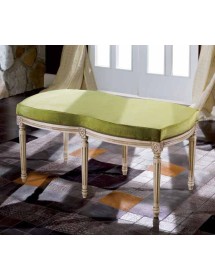 MOBILI 2G - PANCA IMBOTTITA SHABBY IN LEGNO CON INTAGLI E FREGI