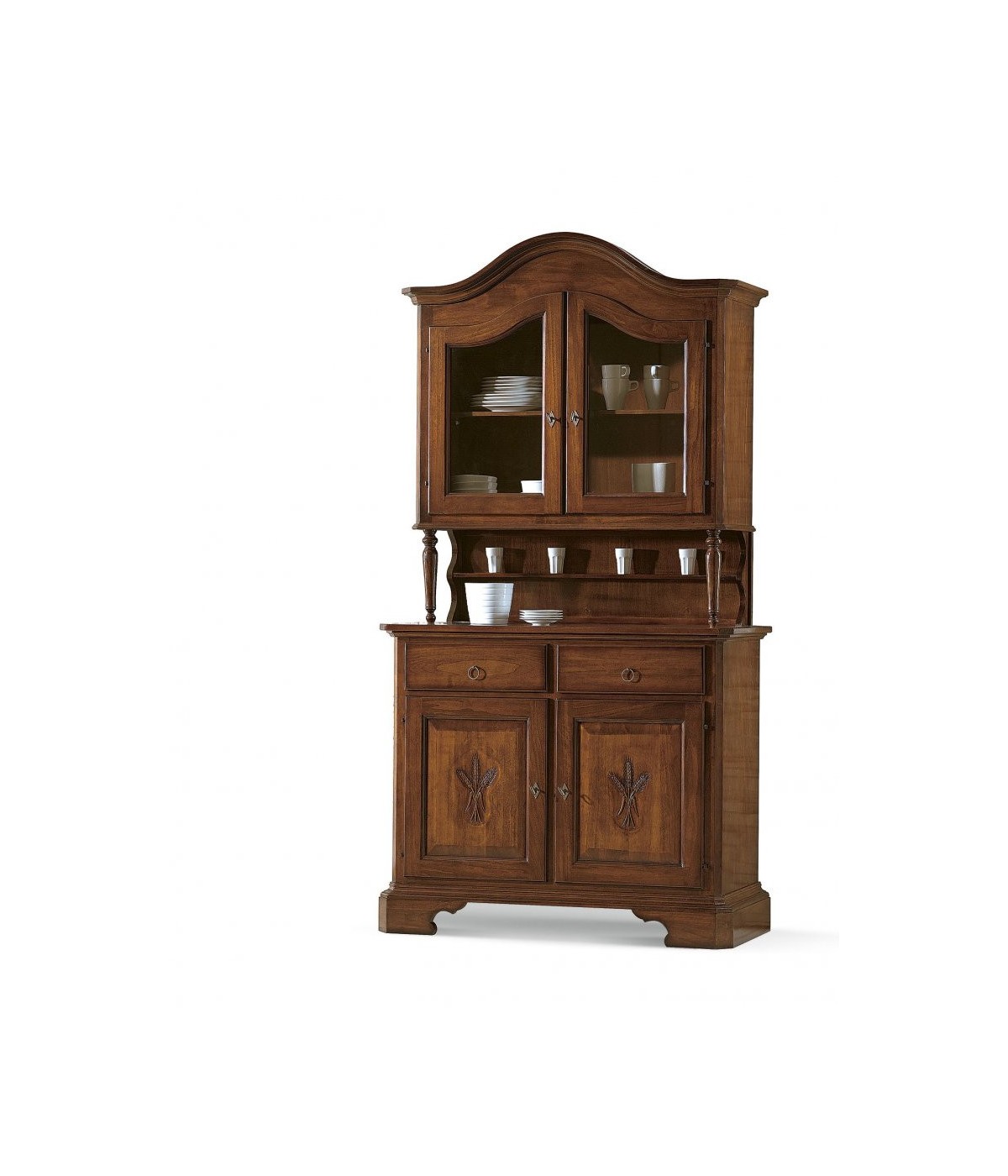 MOBILI 2G - CRISTALLIERA SPIGA 2 PORTE ARTE POVERA LEGNO TINTA NOCE 114x49x205