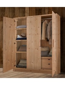 MOBILI 2G - ARMADIO CORTINA 3 ANTE IN LEGNO MASSELLO DI ABETE/CASSETTIERA INTERNA