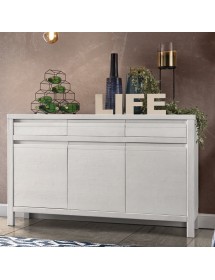 MOBILI 2G - CREDENZA 3 ANTE 3 CASSETTI SHABBY BIANCO IN LEGNO MASSELLO DI ABETE
