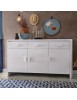MOBILI 2G - CREDENZA 3 ANTE 3 CASSETTI SHABBY BIANCO IN LEGNO MASSELLO DI ABETE