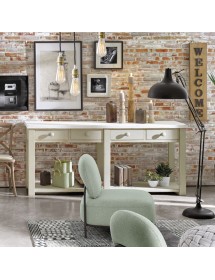 MOBILI 2G - BANCONE 4 CASSETTI 1 RIPIANO SHABBY GRIGIO IN LEGNO MASSELLO