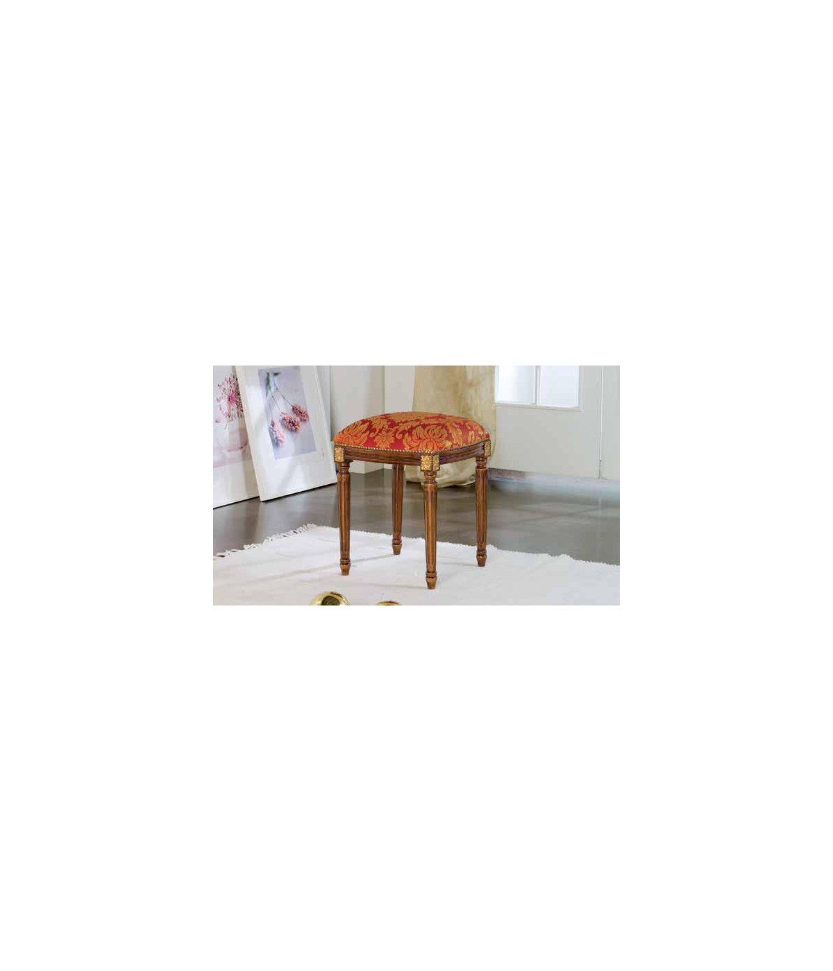 MOBILI 2G - PANCA IMBOTTITA IN LEGNO INTAGLIATO CON FREGI ORO