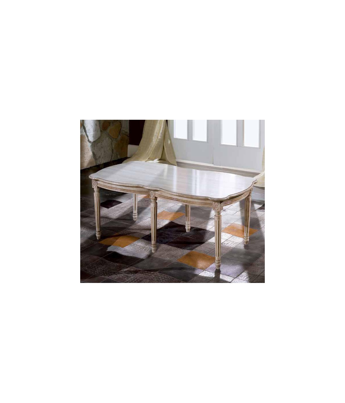 MOBILI 2G - TAVOLINO SHABBY DA SALOTTO IN LEGNO INTAGLIATO CON FREGI