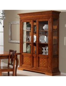 MOBILI 2G - VETRINA 2 PORTE IN LEGNO ARTE POVERA TINTA NOCE BASSANO 146X53X213