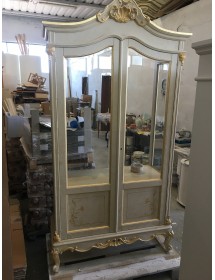 VETRINA LEGNO 2 PORTE IMPERO FINITURA BIANCO INVECCHIATO/ORO 114X46X217