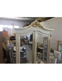 VETRINA LEGNO 2 PORTE IMPERO FINITURA BIANCO INVECCHIATO/ORO 114X46X217