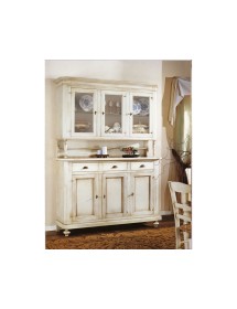 MOBILI 2G - CRISTALLIERA 3 PORTE 3 CASSETTI SHABBY VINTAGE BIANCO CONSUMATO