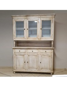 CRISTALLIERA 3 PORTE LEGNO SHABBY BIANCO ANTICATO 150x43x208