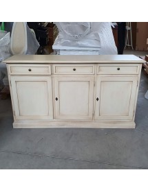 MOBILI 2G - MADIA CREDENZA IN LEGNO SHABBY CHIC 3 ANTE BIANCO INVECCHIATO 156X42X85