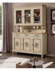 MOBILI 2G - cristalliera provenzale in legno shabby avorio ocra 3 porte 160x50x221 (1460+1461) vista frontale