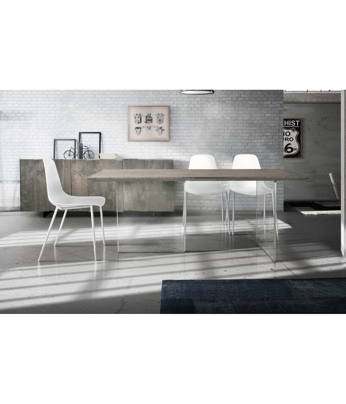 MOBILI 2G - TAVOLO FISSO IN ROVERE MASSELLO NODATO FINITURA BETON SPESSORE 4 CM. MISURA L.160 P.90 H.75