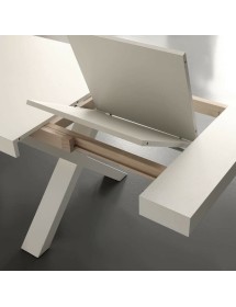 MOBILI 2G - TAVOLO RETTANGOLARE ALLUNGABILE TINTA BIANCO CONSUMATO NATURALE 180X100X77 VISTA APERTURA ALLUNGA
