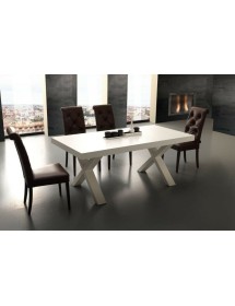MOBILI 2G - TAVOLO RETTANGOLARE ALLUNGABILE TINTA BIANCO CONSUMATO NATURALE 180X100X77 VISTA LATERALE