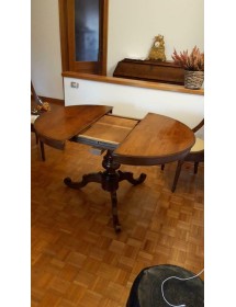 MOBILI 2G - TAVOLO ROTONDO FINITURA BASSANO ALLUNGABILE 100 NOCE VISTA FRONTALE APERTO ALLUNGA