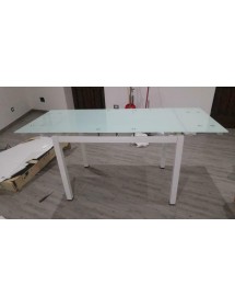 MOBILI 2G - TAVOLO DA PRANZO PIANO IN VETRO ALLUNGABILE 110x70 H 76 vista laterale aperto