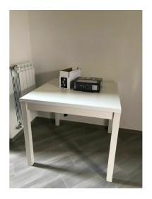 MOBILI 2G - TAVOLO MODERNO A LIBRO BIANCO FRASSINO 100x100x76H VISTA FRONTALE