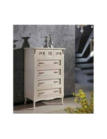 MOBILI 2G - CASSETTIERA SHABBY IN LEGNO BIANCO INVECCHIATO + PROFILI ARGENTO