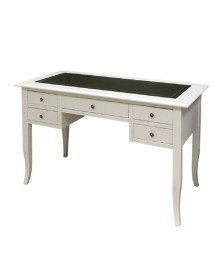 MOBILI 2G - SCRIVANIA ARTE POVERA LEGNO BIANCO INSERTO ECOPELLE 130X65x81