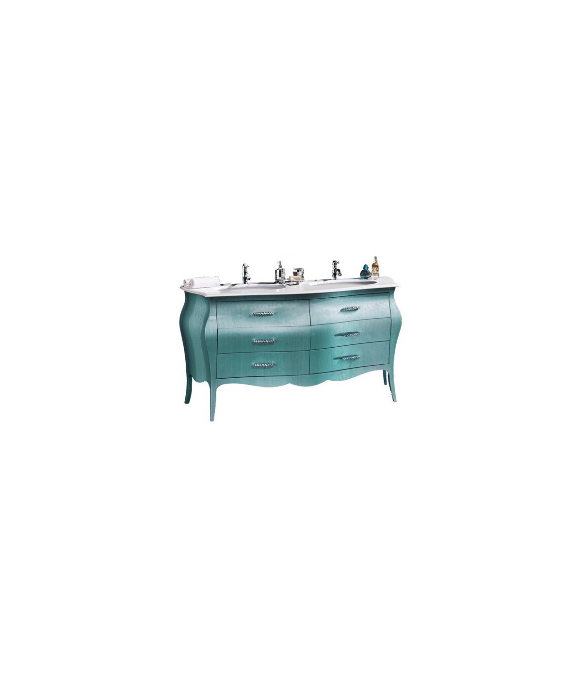 MOBILI 2G - MOBILE BAGNO CON DOPPIO LAVABO - VERDE MADREPERLATO 162X58X83 vista frontale