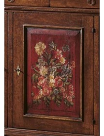 MOBILI 2G - Madia Credenza in legno 4 porte noce antico con decori 201x 52 x114 vista frontale porta