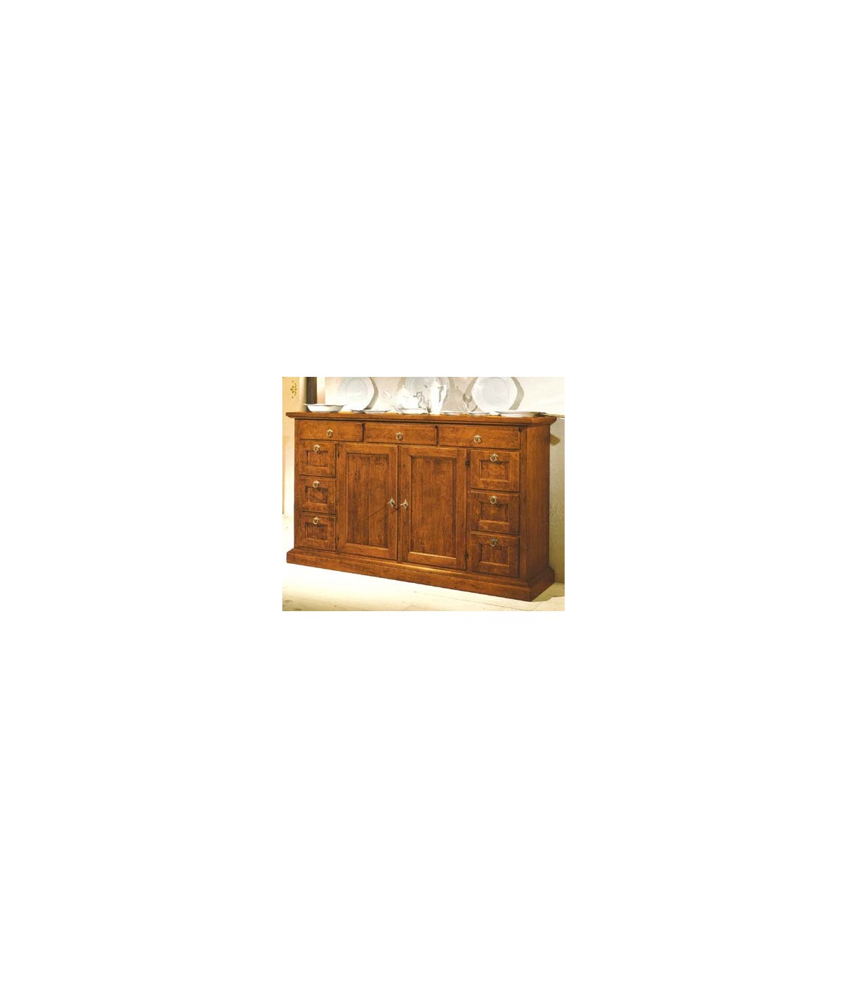 MOBILI 2G - MADIA CREDENZA IN LEGNO MASSELLO 2 ANTE E 9 CASSETTI 160X45X95