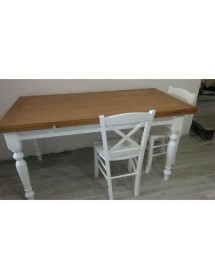 MOBILI 2G - Tavolo da pranzo legno Allungabile country Chic Piano Rovere e Bianco 160X85 h.80 vista laterale