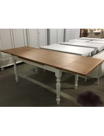 MOBILI 2G - Tavolo da pranzo legno Allungabile country Chic Piano Rovere e Bianco 140X85 h.78 vista laterale aperto