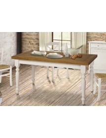 MOBILI 2G - Tavolo da pranzo legno Allungabile country Chic Piano Rovere e Bianco 90x90 LIBRO vista laterale