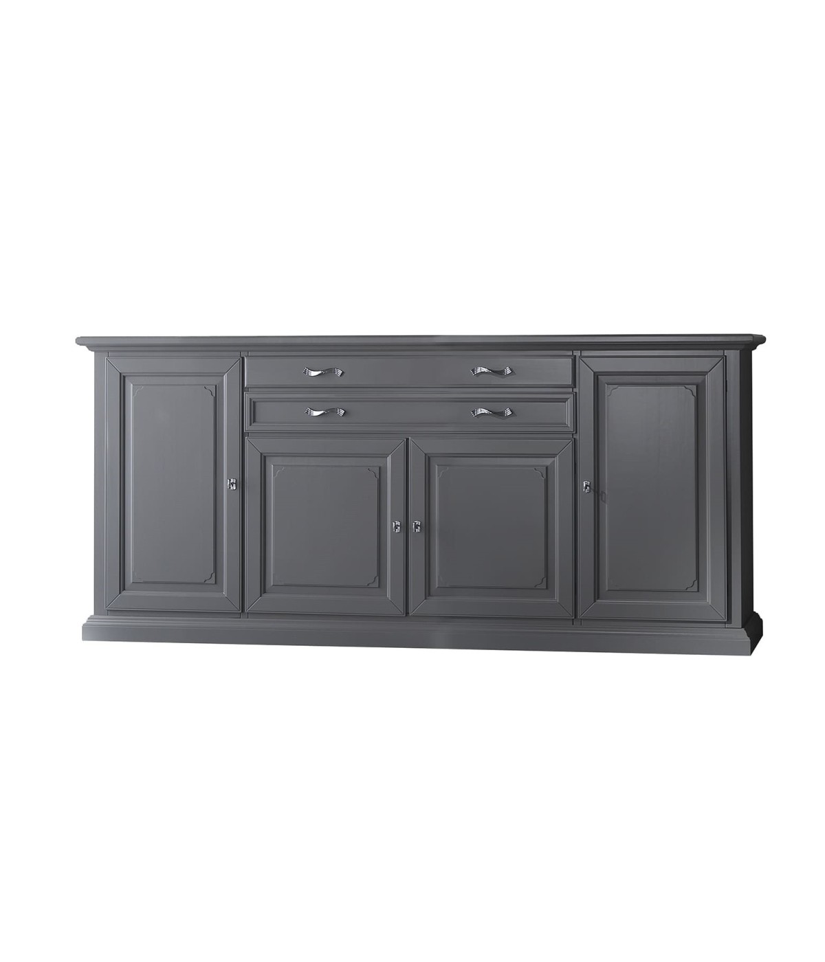 MOBILI 2G - MADIA CREDENZA IN LEGNO MASSELLO 4 ANTE GRIGIO OPACO L.245 P.52 H.110