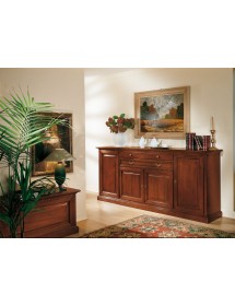 MOBILI 2G - CREDENZA IN LEGNO MASSELLO 4 ANTE 2 CASSETTI TINTA NOCE L.245 P.52 H.110